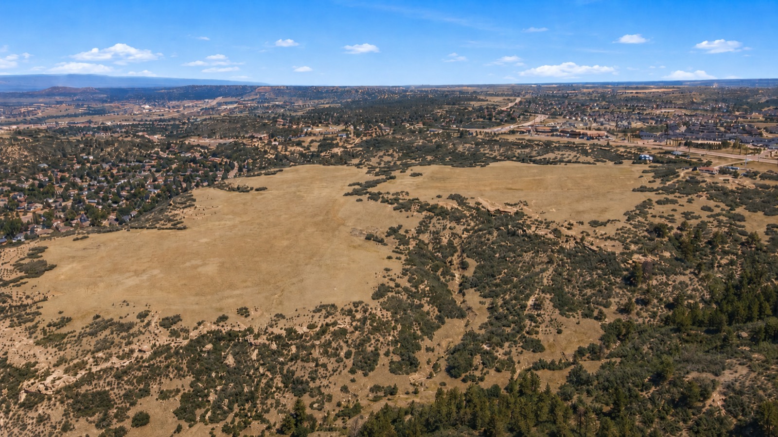 Aerial view of the rolling terrain